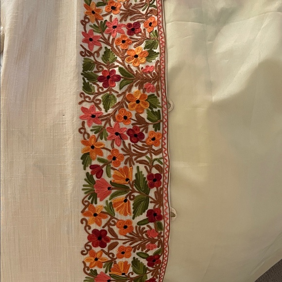 Floral Kashmiri Embroidered Long Silk Coat - Picture 6 of 7